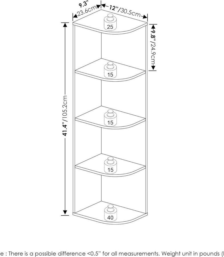 4-Tier Corner Open Shelf Bookcase White Oak Finish Furinno Pasir