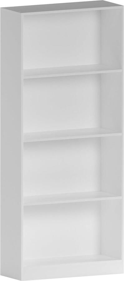 4-Tier Grote Boekenkast voor Woonkamer en Kantoor Witte Houten Rekken met Wandmontage Optie