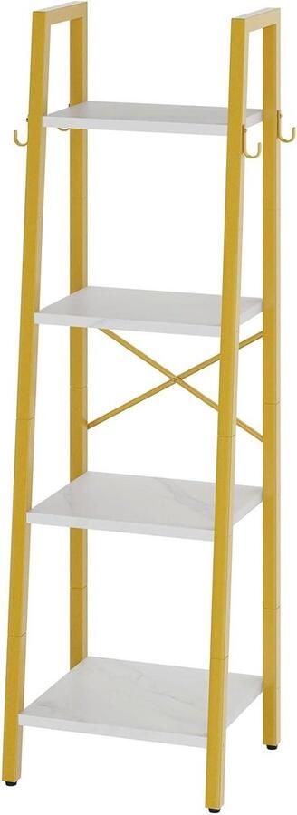 4-Tier Ladder Boekenplank Hoogte 125 cm Boekenkast Vrijstaande Opslag Organizer Planken Rekken Unit voor Woonkamer Slaapkamer Industrieel Wit