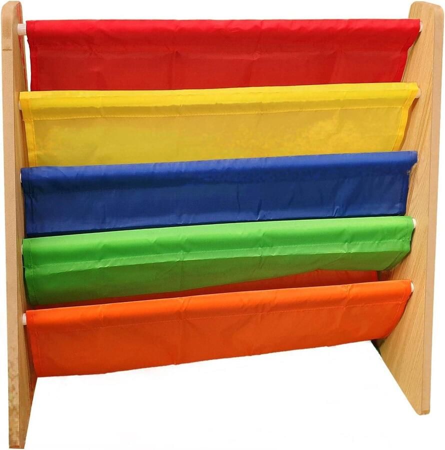 4 Tier Multicolour Kids Book Storage Organizer with Colorful Fabric Sling Shelves and Easy Book Access Rainbow Color Children's Bookshelf rotating bookshelf