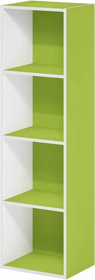 4-Tier Open Shelf Bookcase Designed Wood Green-White 30.5(W) x 53.9(H) x 23.7(D) cm Furinno Eco-Friendly