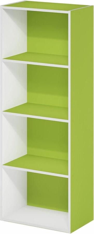 4-Tier Open Shelf Bookcase Green White Furinno Luder