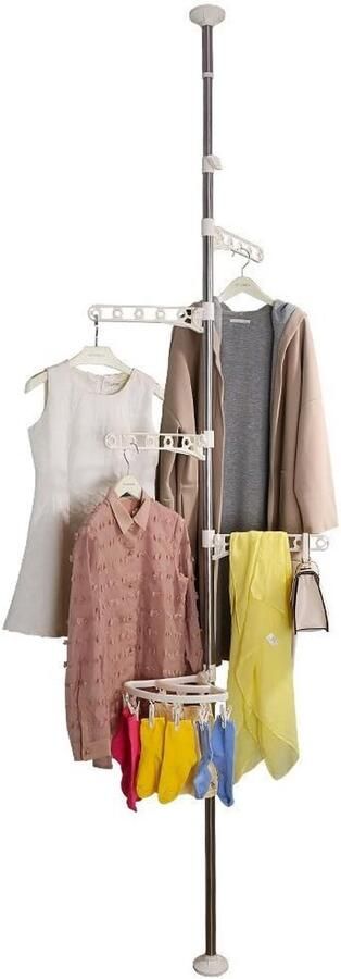 4-Tier Verstelbaar Kledingdroogrek met Hangers en Wasknijpers Ideaal voor Binnen en Buiten