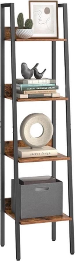 4-traps Ladderplank voor Thuiskantoor en Woonkamer Vrijstaande Opbergplanken met Stalen Frame Eenvoudig te Monteren Industrieel en Rustiek Ontwerp