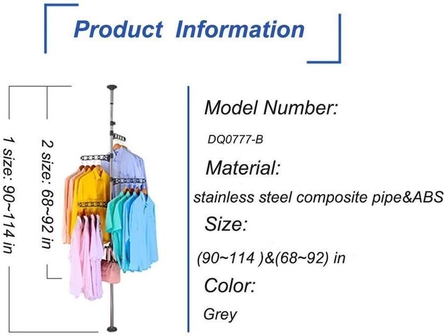 4-traps staand wasrek kledingrek telescoopstang kledinghanger organizer vloer tot aan het plafond in hoogte verstelbaar metaal telescopische hoekspanning polen hangend rek grijs met extra opbergruimte