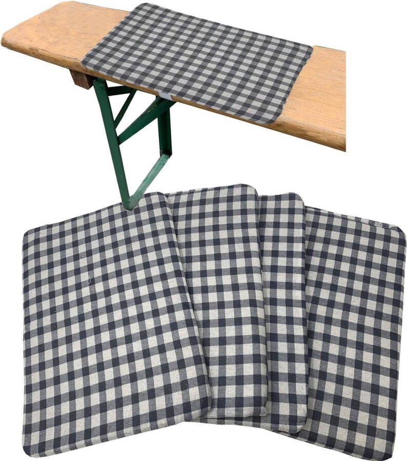 4 x bierbankkussens zitkussen voor biertentgarnituur bierbank kussens set kussen voor bank zitkussen voor bierbanken grijs geruit