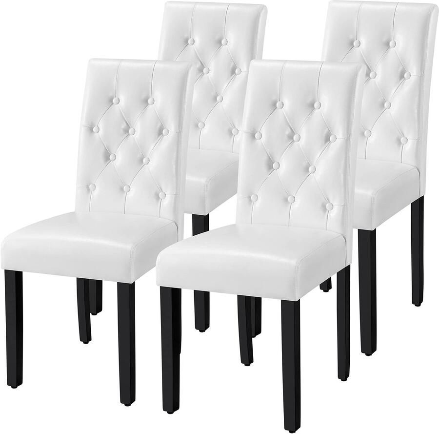 Eetkamerstoelen set van 4 keukenstoel leunstoel gestoffeerde stoel met hoge rugleuning poten van massief hout gevoerde zitting van kunstleer wit