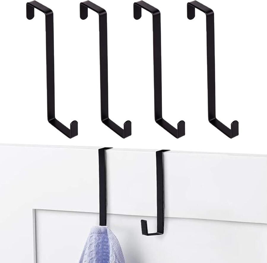 4 x Z-Shape Reversible Door Hooks Narrow Reversible Door Design Robuust Metaal Kan 15 kg Houden voor Slaapkamer Badkamer Keuken Kast Zwart