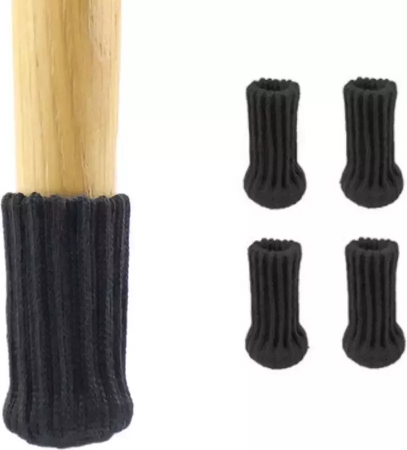 4 Zwarte Stoelpoot Sokken Omtrek 7 tot 17cm Beschermers Dopjes Stoel Vloer Bescherming Zwart Block Socks Vloerbeschermers Bescherming