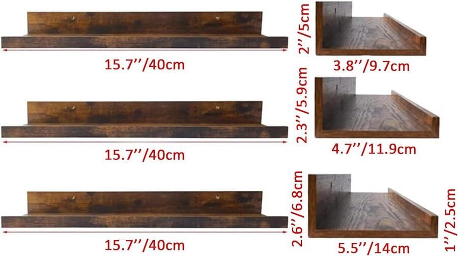 40 cm lange wandplanken rustieke zwevende planken fotolijst voor woonkamer keuken kinderkamer of slaapkamer 3 stuks in verschillende maten