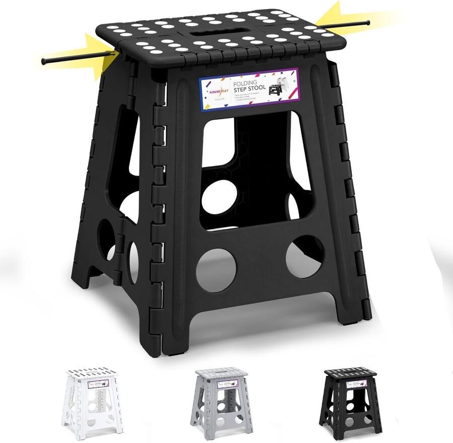 40 cm Opvouwbare Klapkruk Ruimtebesparende Tuinstoel en Keukenstapkruk Zwart