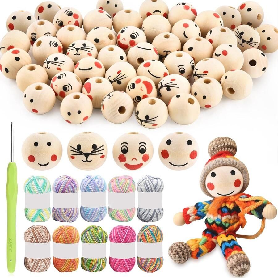 40 Houten Kralen Set voor Knutselen met 10 Touwen en Haaknaald Creatieve DIY Accessoires