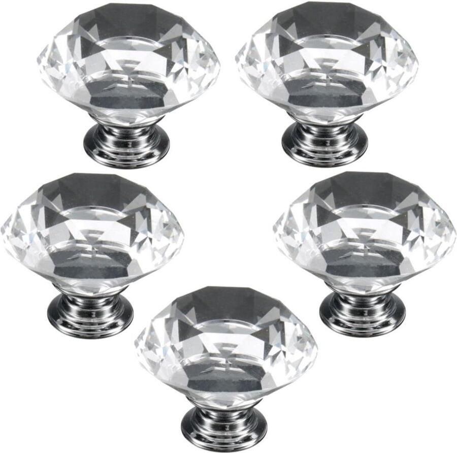 40 mm diamantvormig kristalglas pull handvat set van 5 meubelkast lade deurknop