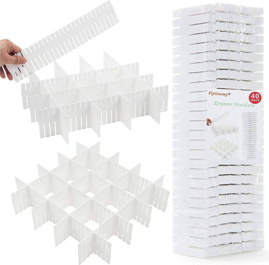 40 verstelbare ladeverdelers 32cm knippen tot gewenste maat lade organizer kledingkast kleding lade pas kast commode kantoor keuken (wit)