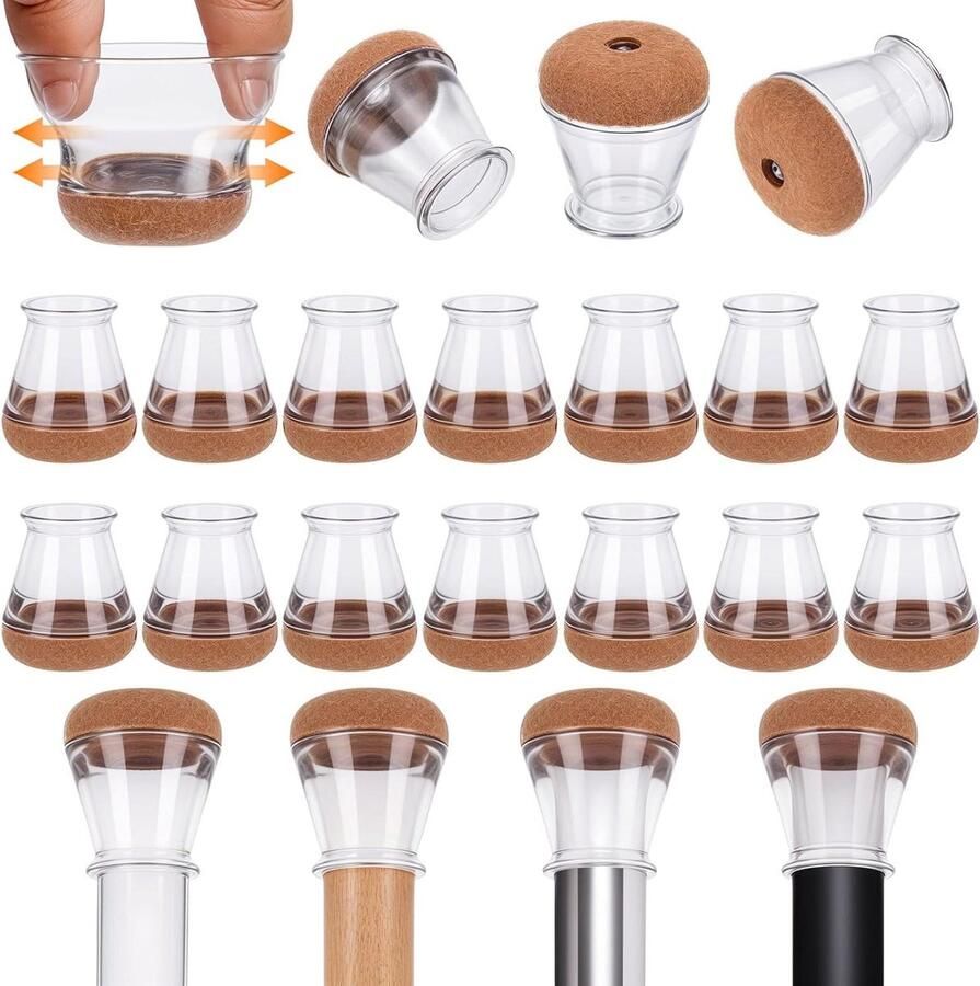 40-pack Stoelpoot doppen van siliconen vilt voor stoelen 14-20 mm Transparant Stoelpootbeschermers voor vloeren