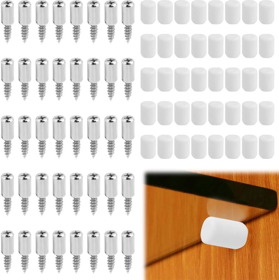 40 Pcs Shelf Holders Nickel Plated Metal Shelf Holders with Self Tapping Screws and Rubber Protection Shelves for Bookcases Cabinets Display Cases for Wood and Glass