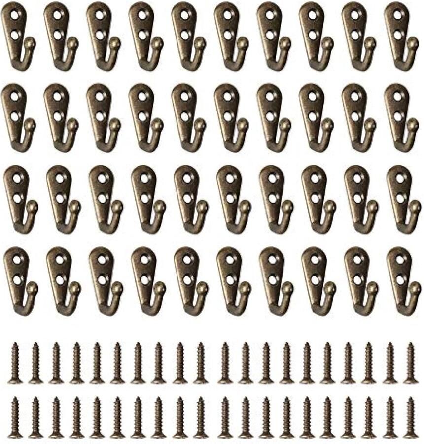 40 stuks aan de muur gemonteerde retro enkele kapstokhaak mini gewaad haak met 80 stuks schroeven douche metalen doek hanger klein vintage brons voor slaapkamer badkamer keuken