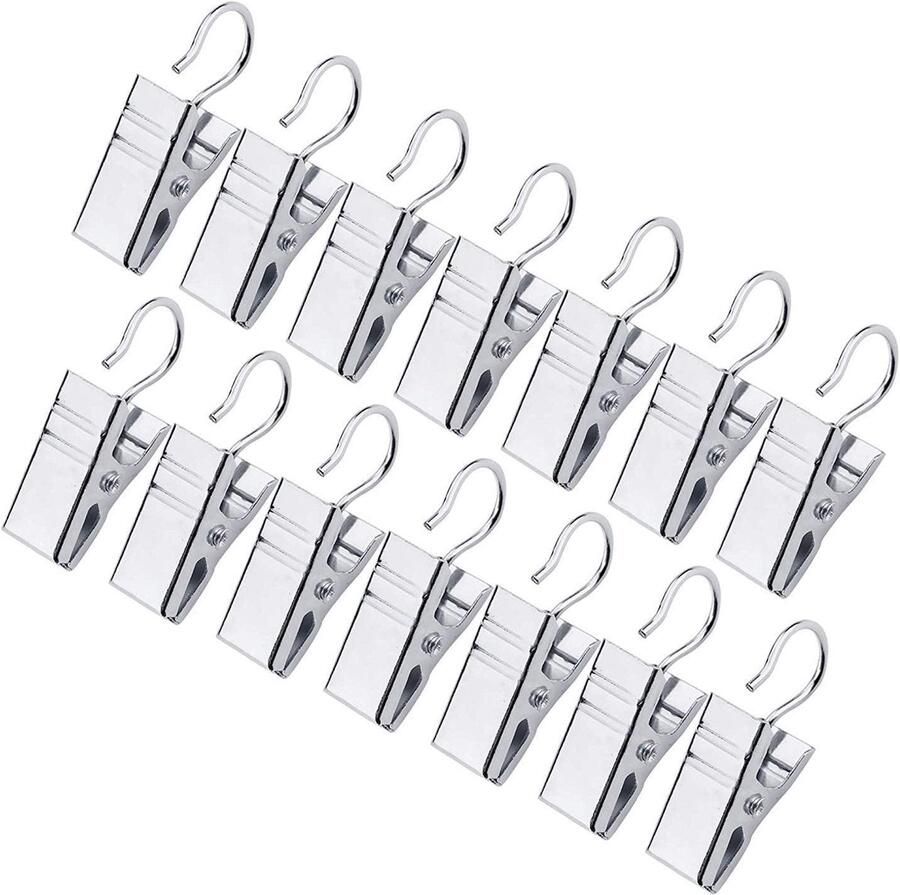 40 stuks gemonteerd met zware haak klem set metalen gordijn klem voor gordijnen foto's huis feest decoratieve kunst ambachten tentoonstelling roestvrijstalen tuin lamp string hanger klem metalen S-vormige haak voor binnen en buiten (zilver)