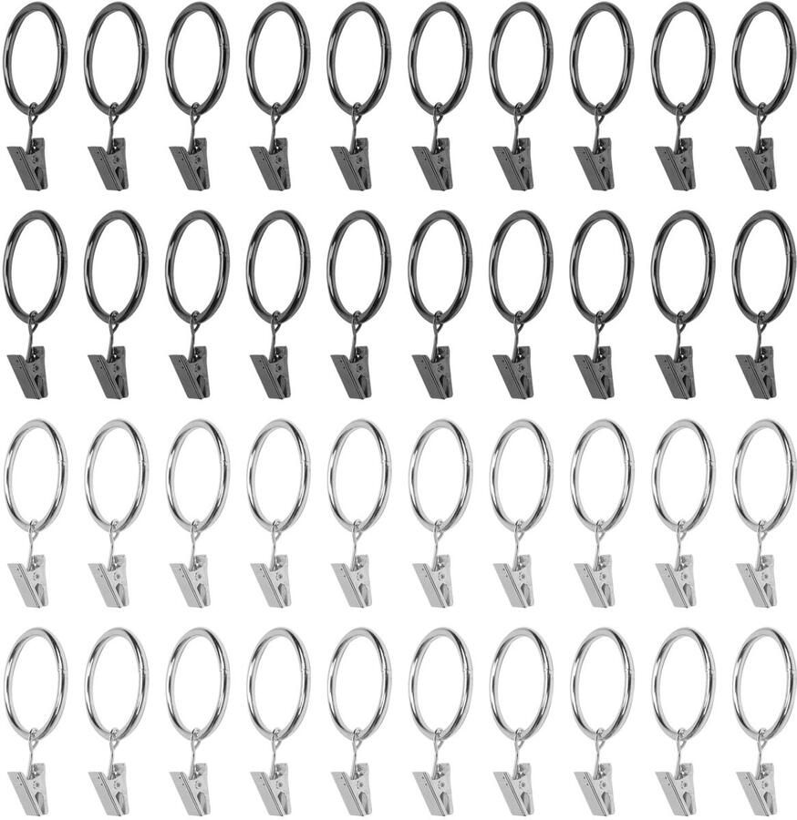 40 stuks gordijnringen met clips metalen gordijnhaken binnendiameter 25 mm douchegordijnringen geschikt voor badkamer slaapkamer kledingrek