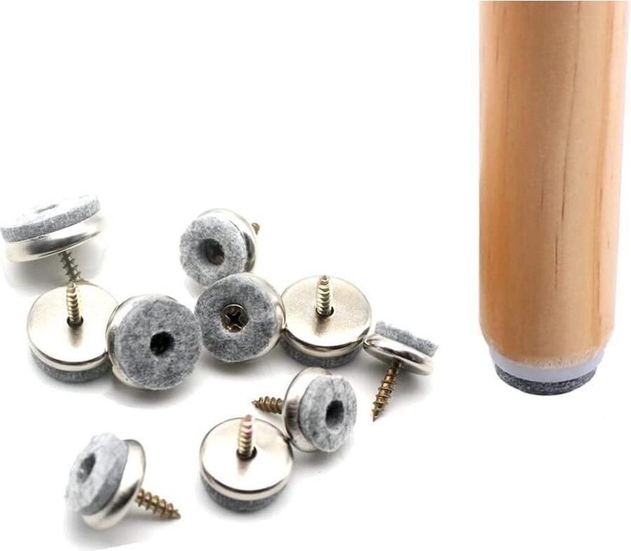 40 Stuks Schroefbare Viltglijders voor Meubels 0.8 Inch Ronde Vilt Pads voor Stoelpoten Duurzame Vloerglijders ter Bescherming van Houten Kurk en Stenen Vloeren Viltbeschermers met Bevestigingsschroeven Eenvoudige Installatie Grijs