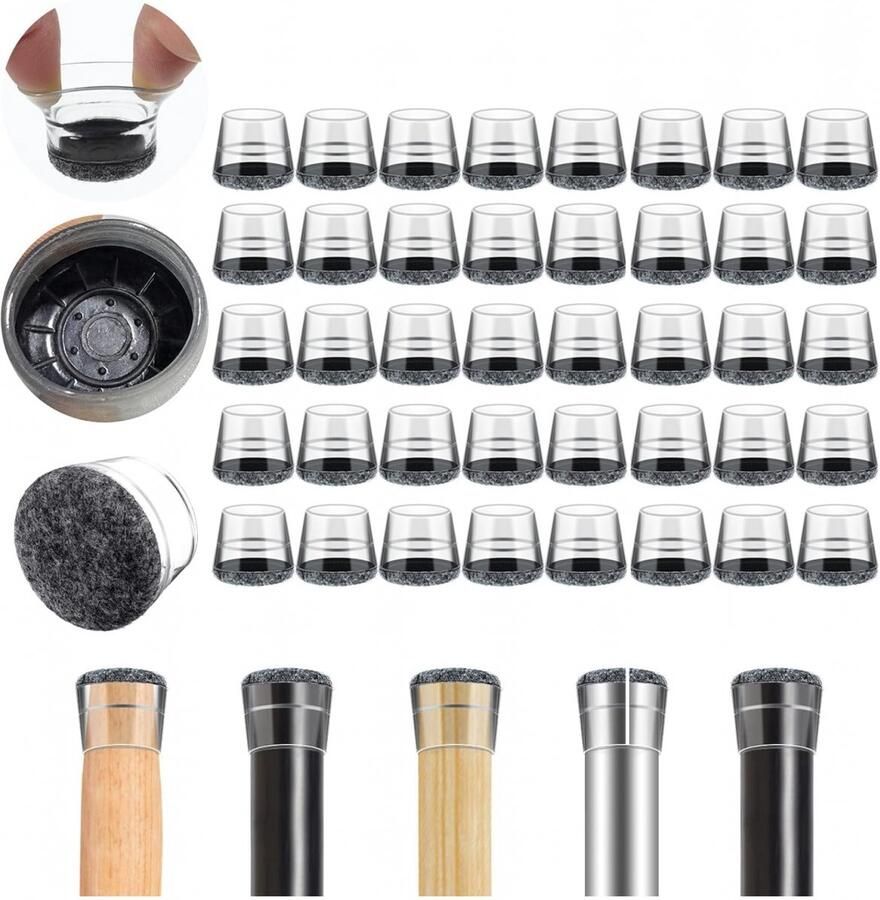 40 stuks stoelpootbeschermers stoelpoothoezen siliconen stoelpootdoppen geschikt voor stoelpoten van 21-30 mm stoelpootbeschermers met viltkussentjes voor het verminderen van geluid en het voorkomen van krassen op de vloer transparant