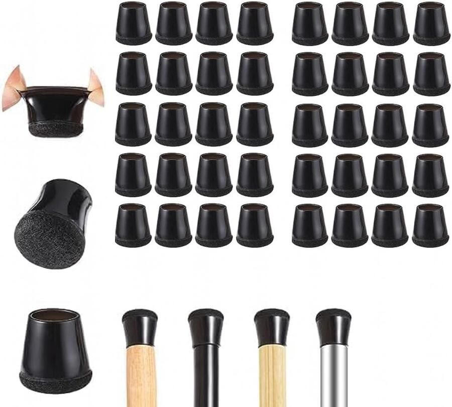 40 stuks stoelpootbeschermers stoelpoothoezen siliconen stoelpootdoppen geschikt voor stoelpoten van 21-30 mm stoelpootbeschermers met viltkussentjes voor het verminderen van geluid en het voorkomen van krassen op de vloer zwart