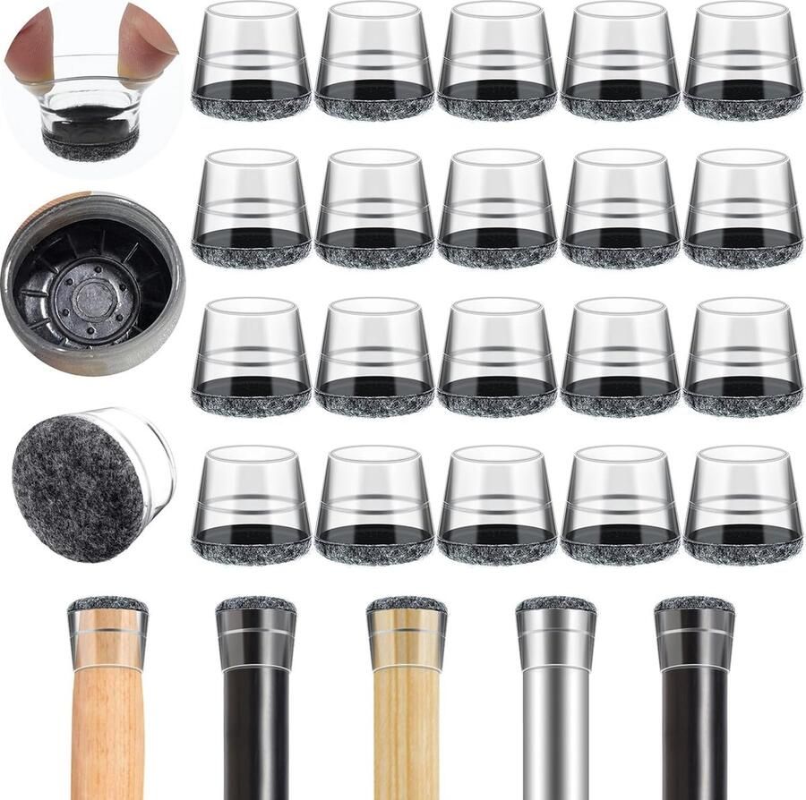 40 stuks stoelpootdoppen viltdoppen voor stoelen 30-36 mm verdikte stoelbeschermers stoelsokken voor ronde en hoekige stoelpoten ter bescherming van vloeren (groot transparant)