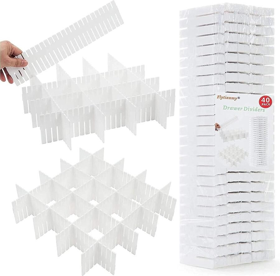 Verstelbare ladeverdelers 40 stuks voor sokken en ondergoed Wit