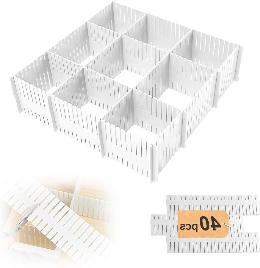 Verstelbare lade-organizers wit Scheidingswanden ladeverdelers Ondergoed Sokken Cosmetica 40 Stuks