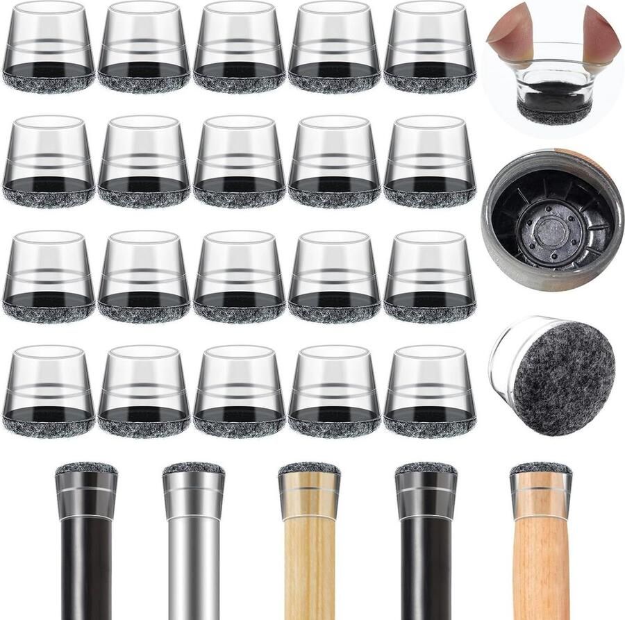 40 stuks viltdoppen voor stoelen Stoelpootbeschermers 14-20 mm Stoelsokken voor ronde stoelpoten Ter bescherming van vloeren Klein transparant stoelpootbeschermers