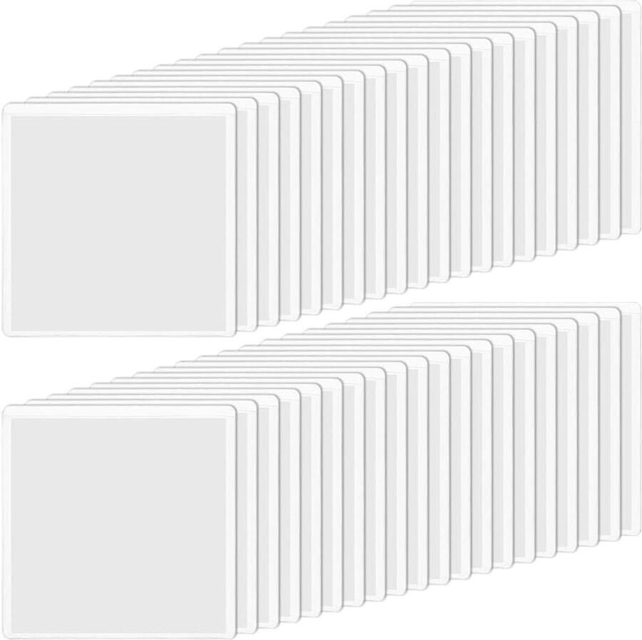 40 stuks zelfklevende labelhouder doorzichtige indexkaartzakken vierkante labelzakken Set van 40 7 5 x 9 5 cm Opbergaccessoires voor mappen planken laden kasten