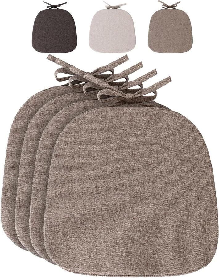 40 x 40 cm Semi-Circular Non-Slip Seat Cushion for Garden Chair Kitchen or Dining Room with Tyres Outdoor Indoor Grey Brown Pack of 4