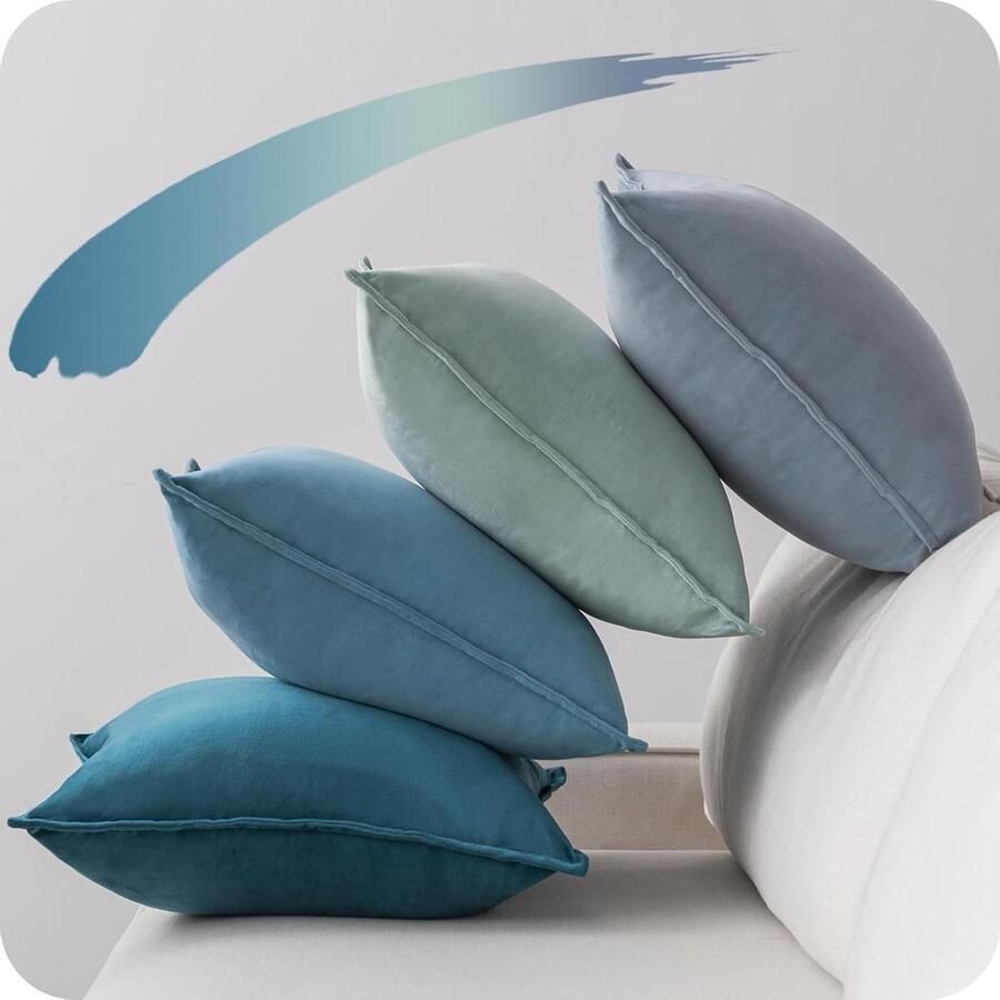 40 x 40 cm set van 4 fluwelen kussenslopen blauw decoratief bankkussen sierkussen overtrek met verborgen ritssluiting voor bank slaapkamer woonkamer