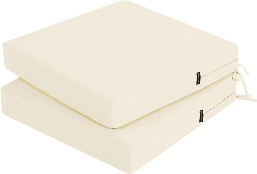 Outdoor Chair Cushion Set of 2 Waterproof Seat Cushion Colourfast Patio Chair Cushion with Tyres 40 x 40 cm Beige