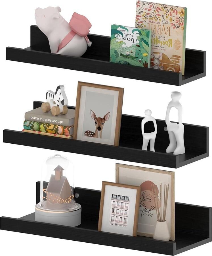 40cm lange zwart rustieke zwevende wandplank schilderijrail voor woonkamer keuken kinderkamer slaapkamer 3 stuks met verschillende maten