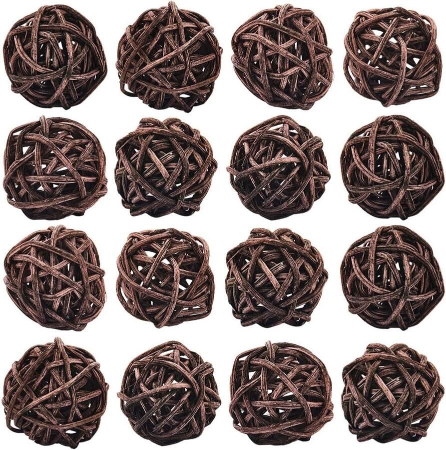 40Pcs Kleine Wicker Rattan Ballen Decoratieve Centerpiece Bowl Filler 3mm Rond Kokosbruin Vaas Ballen Vullers Decor voor Bruiloft Kerstmis Halloween Boom Tafel Feestdecoratie