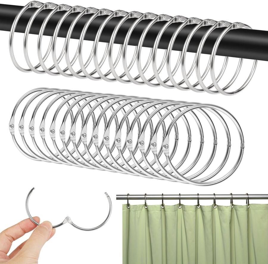 40pcs Metal Curtain Rings 50mm Metal Round Shower Curtain Ring Curtain Rings for Opening Shower Curtain Rings for Window Curtain Bed Curtain Shower Curtain (Silver)