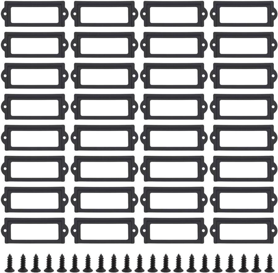 40pcs Zwarte Metalen Labelhouders 83×32mm Kantoor Bestandsnaam Kaart Label Kast Plank Lade Labelhouder Frames met Schroeven voor Bibliotheek Kantoor Notebooks