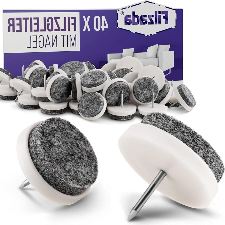 40x viltglijders nagels Ø 24 mm (wit) professionele meubelglijders stoelglijders vilt om te spijkeren
