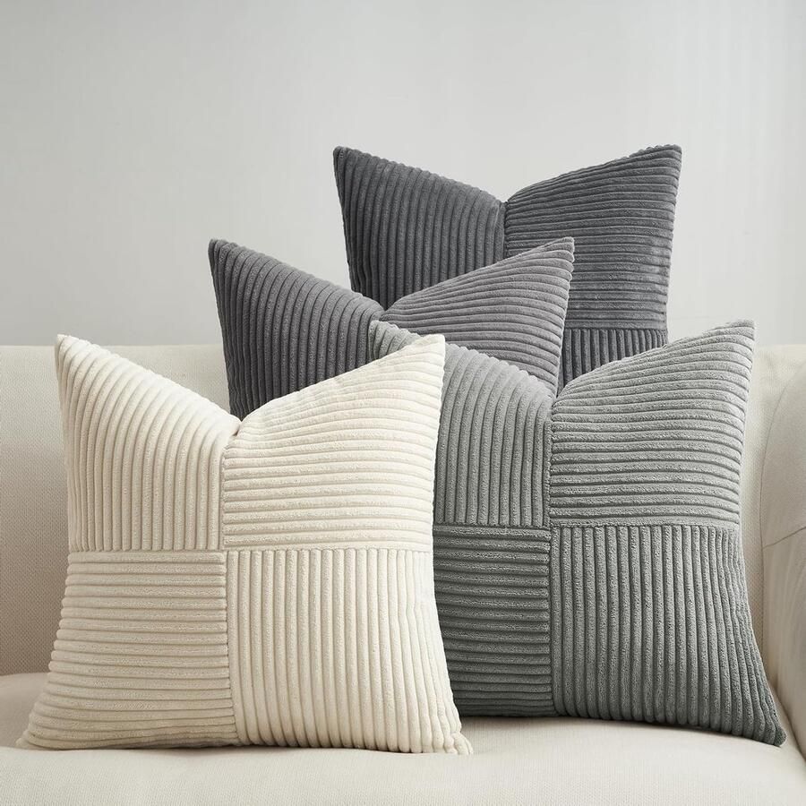 SnelShoppen Set van 4 Grijze Kussenslopen 40 x 40 cm Corduroy Windmolen Vorm Kussenhoezen Kussens voor Woonkamer Kinderkamer Tuin Bed Slaapkamer Tie