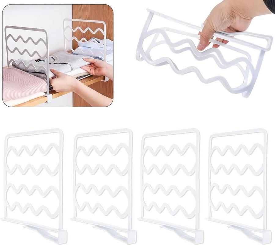 PP Plastic Shelf Dividers Wardrobe Closet Divider Wave Shelf Divider Removable Shelf Divider for Wardrobes Closets (4 12 Pcs)
