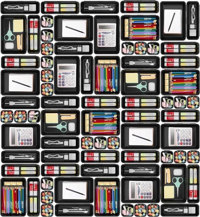 42 Stuks Zwart Lade Organizer Set Lade Verdelers voor Opberging Multi-inzetbaar Zwart Plastic