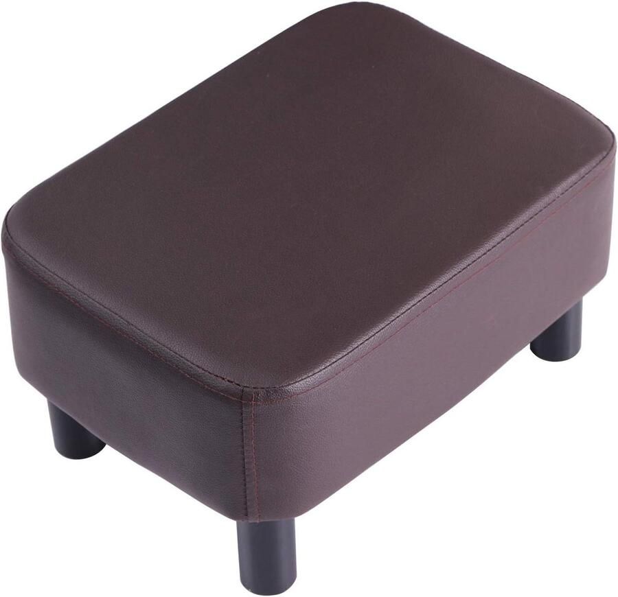 42cm Rectangle Pouf Footstool with Stable Wooden Legs Modern PU Leather Footrest for Living Room Bedroom Brown HD-HRF-BD209