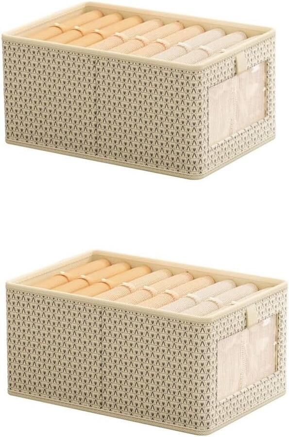 44.30.20 Opbergdoos met Transparante Vensters Opvouwbare Opbergdoos Snel en Handig om Kleding te Vinden Garderobe Organisatiedoos. (2 sets van Beige (44 x 30 x 20))