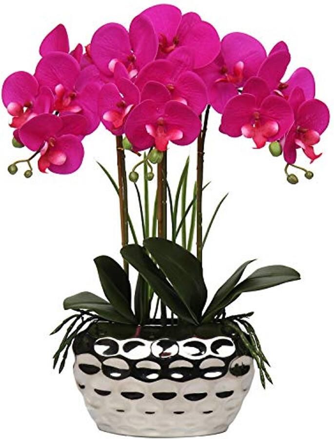 44CM Kunstorchideeën Phalaenopsis Kunstbloemen zoals echte decoratieve orchidee Bonsai Kunstplant Arrangement in keramische pot voor tafel Woonkamer Woondecoratie Decoratie