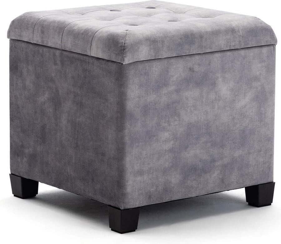 45 cm kubus wolk fluwelen gewatteerde zitting Ottomaanse opbergkruk voetenbank poefs stoel met deksels (lichtgrijs wolk fluweel)