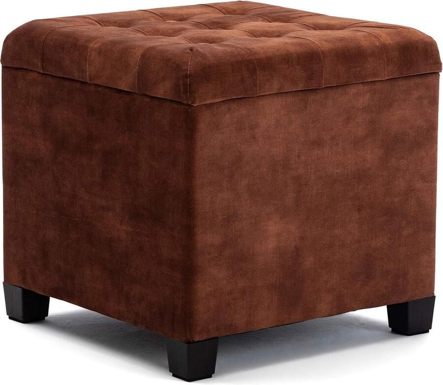 45 cm ronde linnen opbergkruk met gewatteerde zitting voor opslag 45 cm Bruin Wolkenfluweel