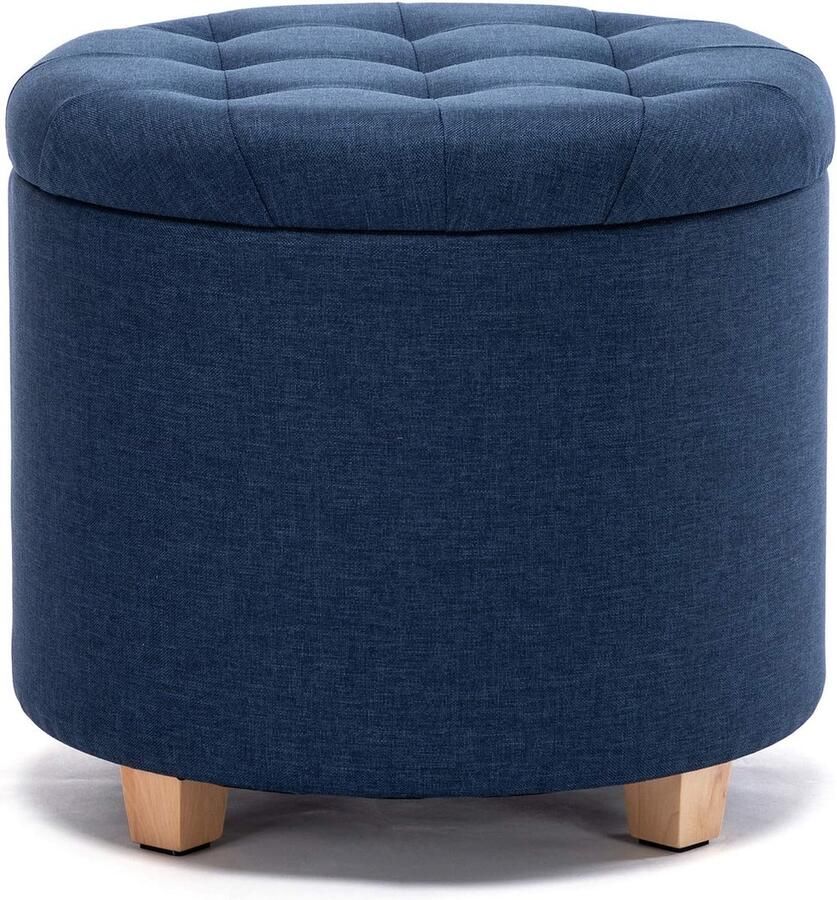 45 cm ronde linnen Ottomaanse opbergkruk met gewatteerde zitting voetenbank poef stoel met deksel (Lava)