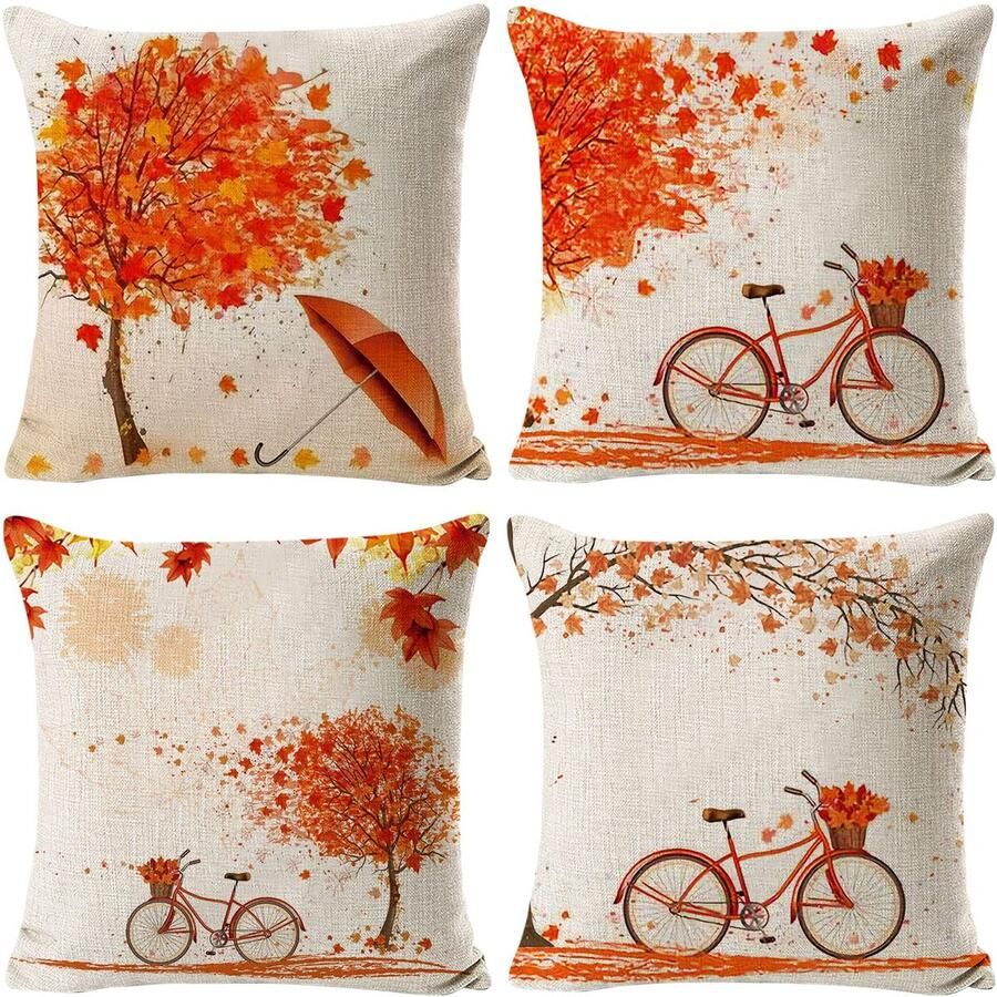 45 x 45 cm Cushion Covers 45 x 45 cm Throw Pillow Covers Autumn Cushion Cover Linen Maple Leaf Cushion Cover for Sofa Bed Home Decor