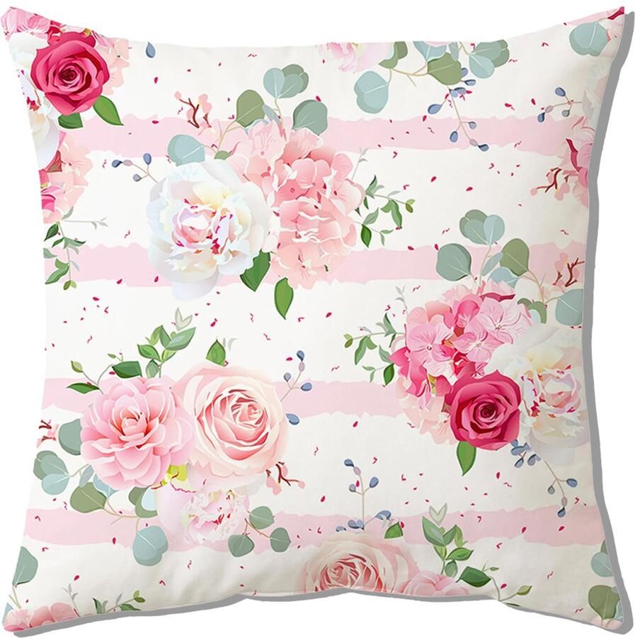 45 x 45 cm Set of 2 Pink Flower Cushion Covers Decorative Pillowcases for Sofa Living Room Chair Bed
